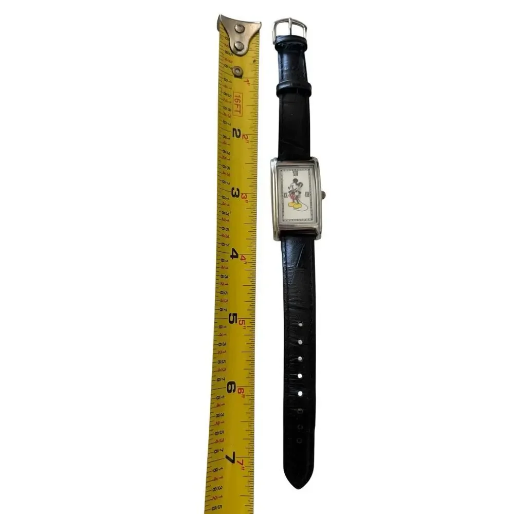 Disney Ladies Mickey Mouse Watch Japan Movement Black Leather Strap New Unused